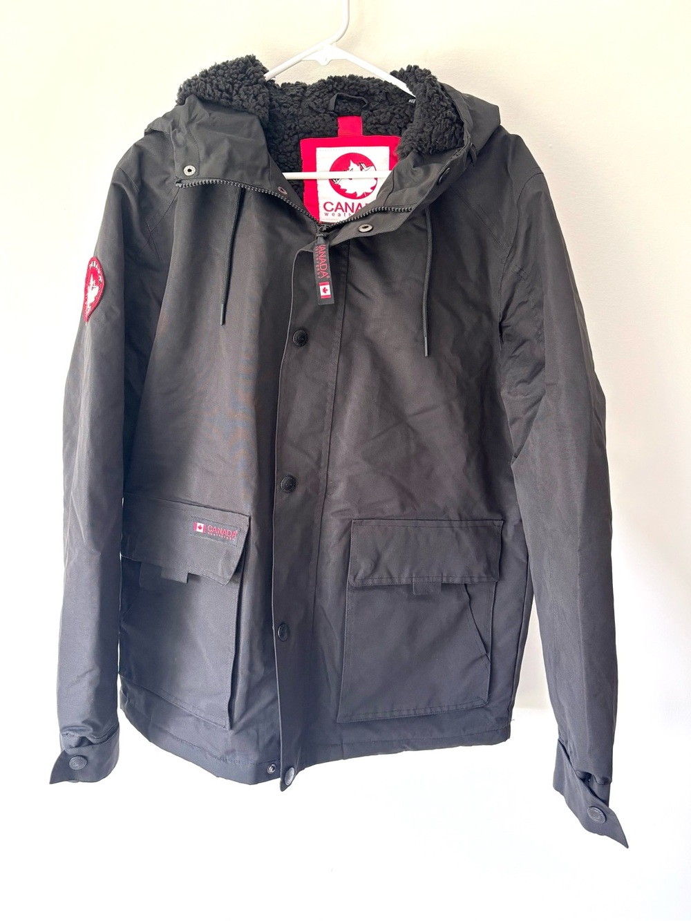 Canada Weather Gear Black Sherpa Lined Hooded Winter Puffer Jacket Outdoor